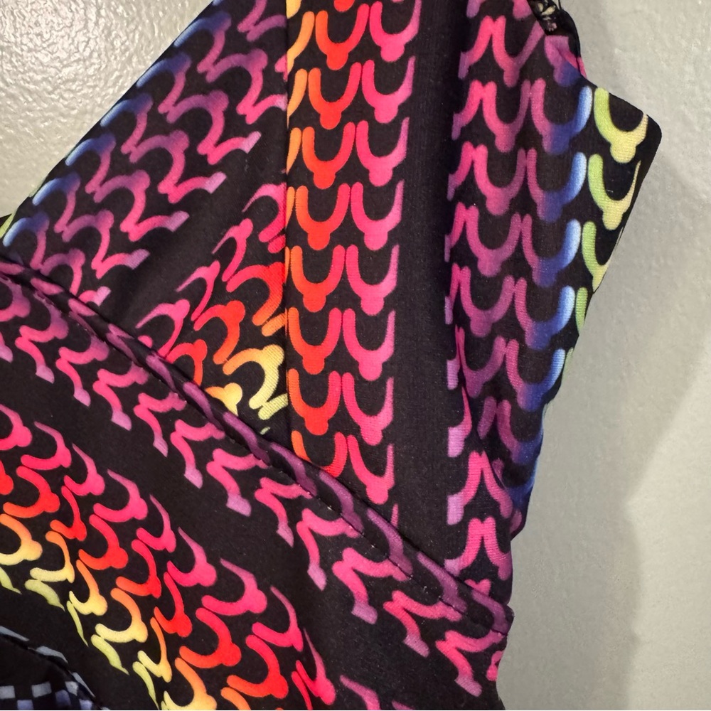 Vintage Y2K Rainbow Geometric Body-con Dress Hippie Fest Women S Club Sexy 90s - Picture 6 of 16